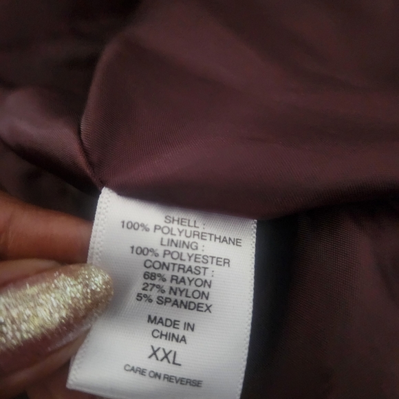 New York and Company maroon feaux leather jacket. Zipper in front and po… - Picture 8 of 13